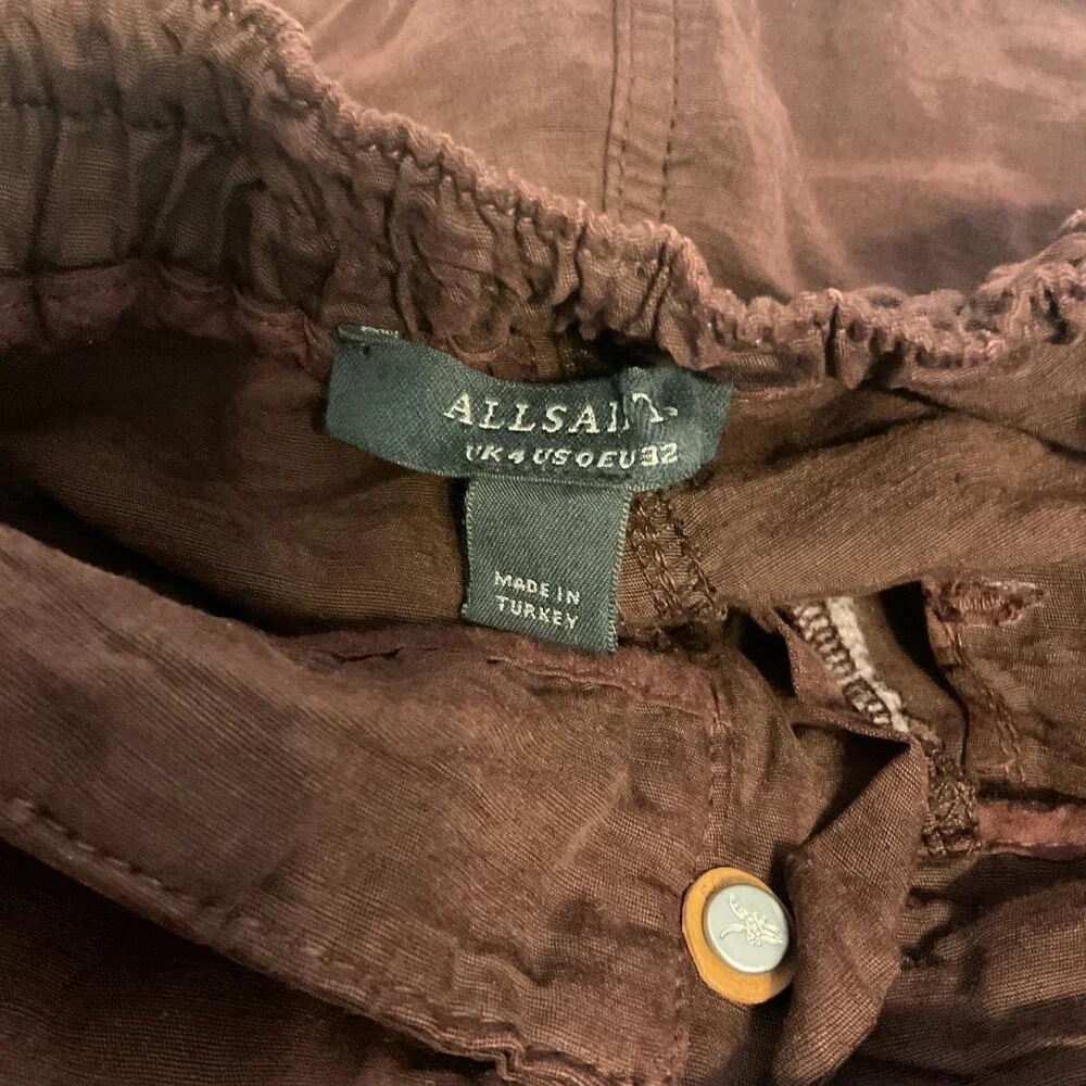 AllSaints Val Trouser Jogger Cargo Pants US 0 Reddish-Brown Snap Pockets
